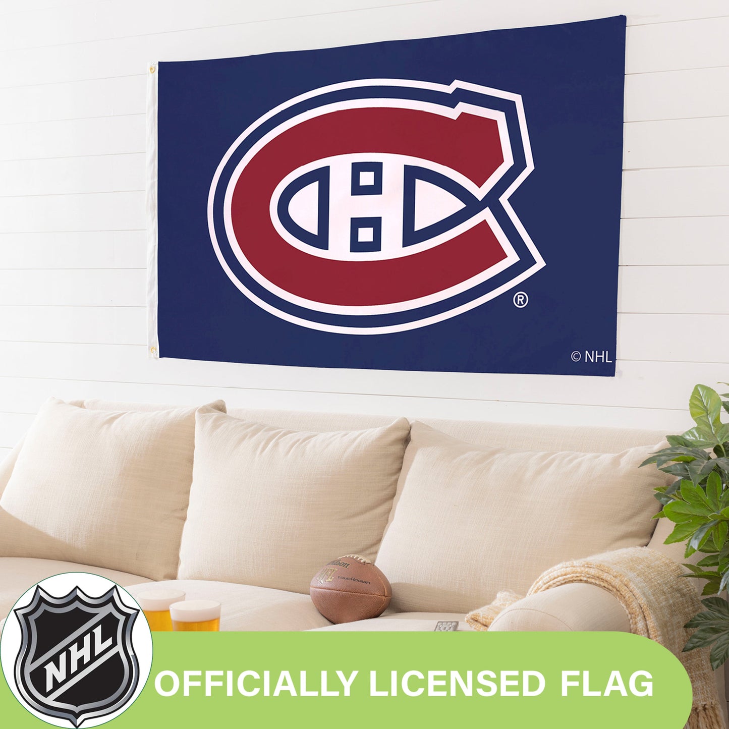 Montreal Canadiens flag, single-sided sublimated with 2 grommets left edge, 3x5 on Tampa Home & Garden Store
