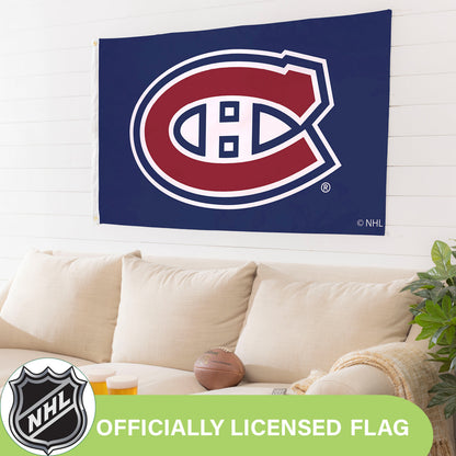 Montreal Canadiens flag, single-sided sublimated with 2 grommets left edge, 3x5 on Tampa Home & Garden Store