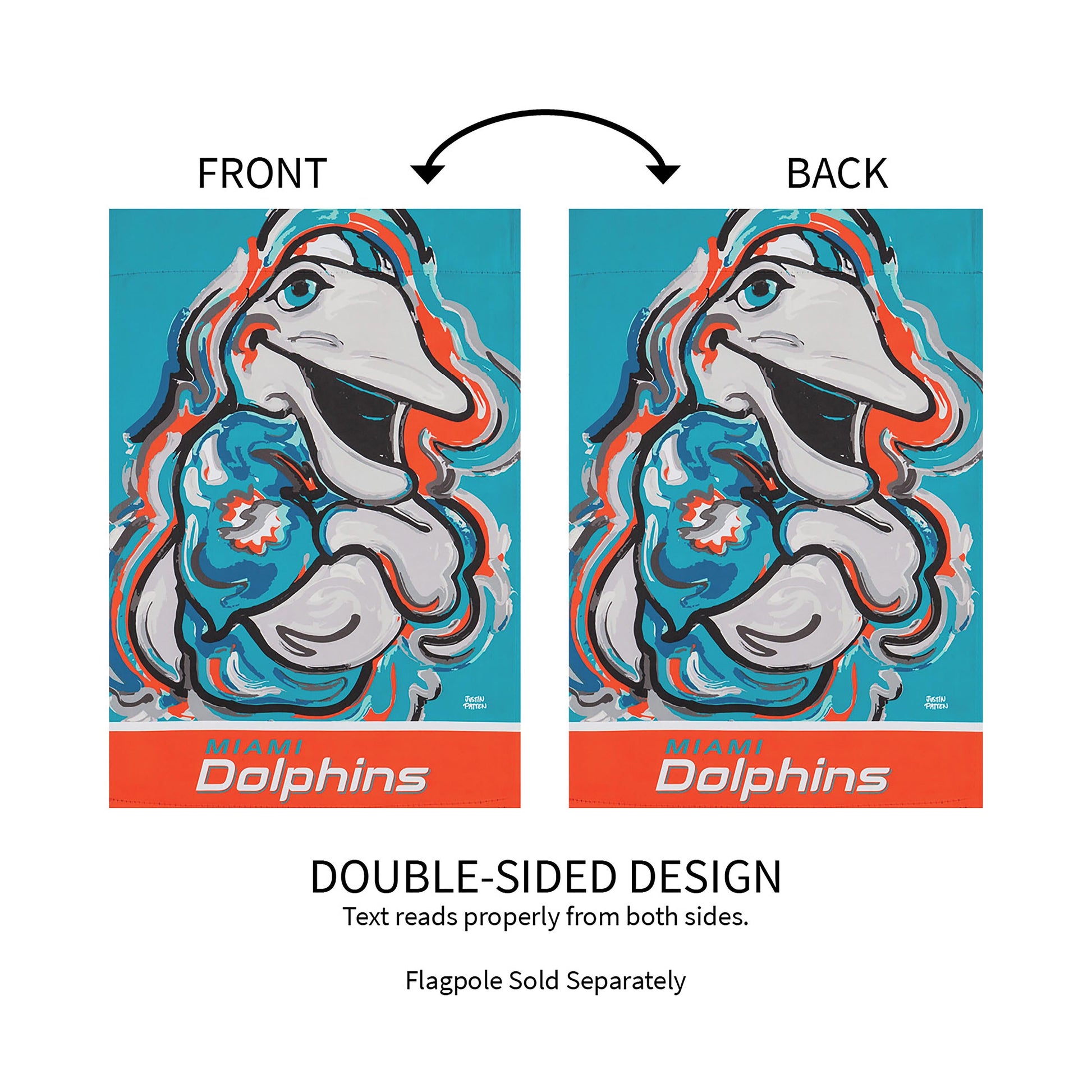Suede Flags Miami Dolphins double-sided teal/orange dolphin art by Evergreen Enterprises panels on Tampa Home & Garden Store