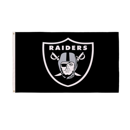 Las Vegas Raiders sublimated flag 3x5, single-sided with 2 grommets, black shield on Tampa Home & Garden Store
