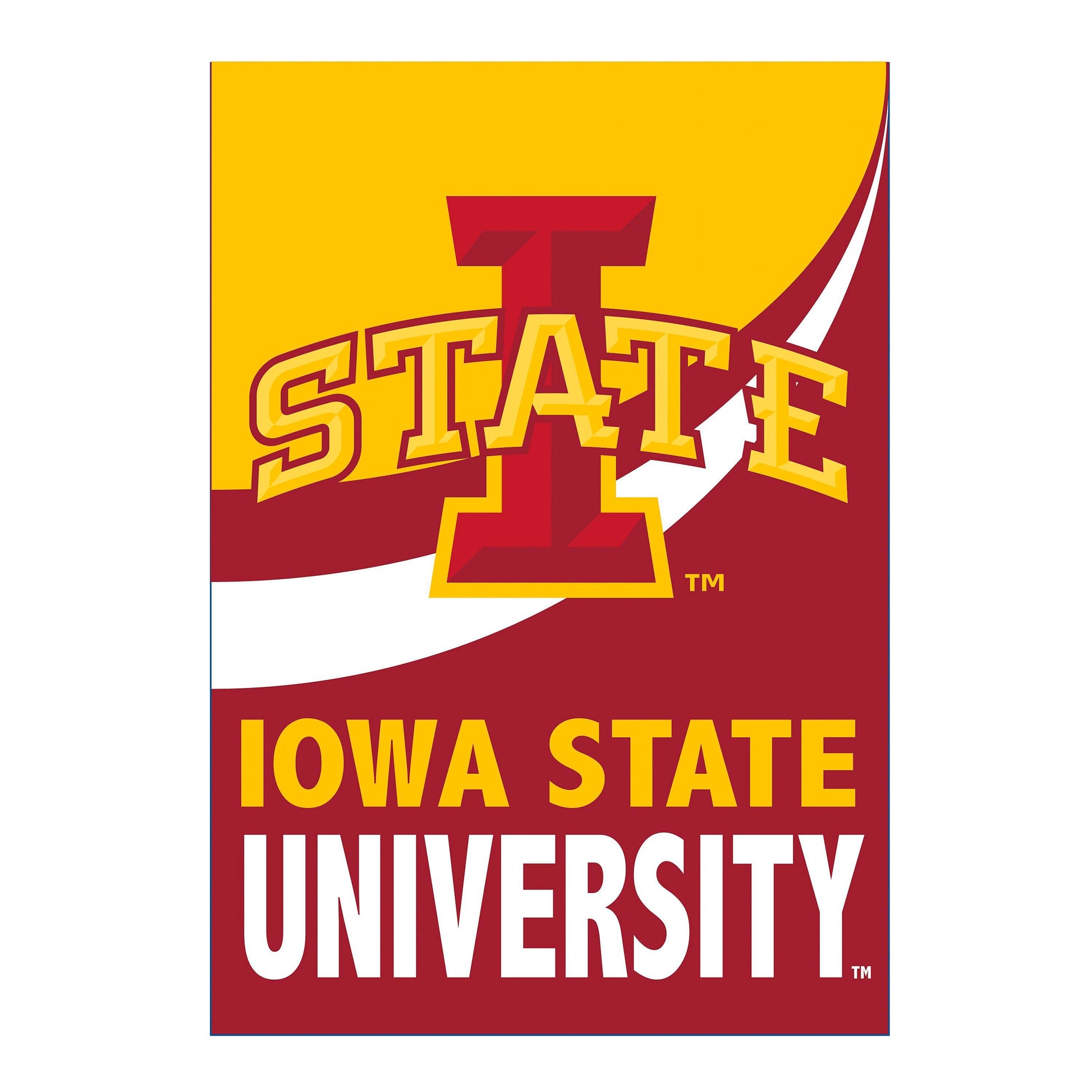 Iowa State University Burlap Flag house size with maroon background and yellow IOWA STATE text on Tampa Home & Garden Store
