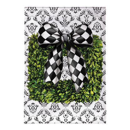 Black & White Bow Topiary Burlap Garden Flag with damask and bow Evergreen Enterprises on Tampa Home & Garden Store