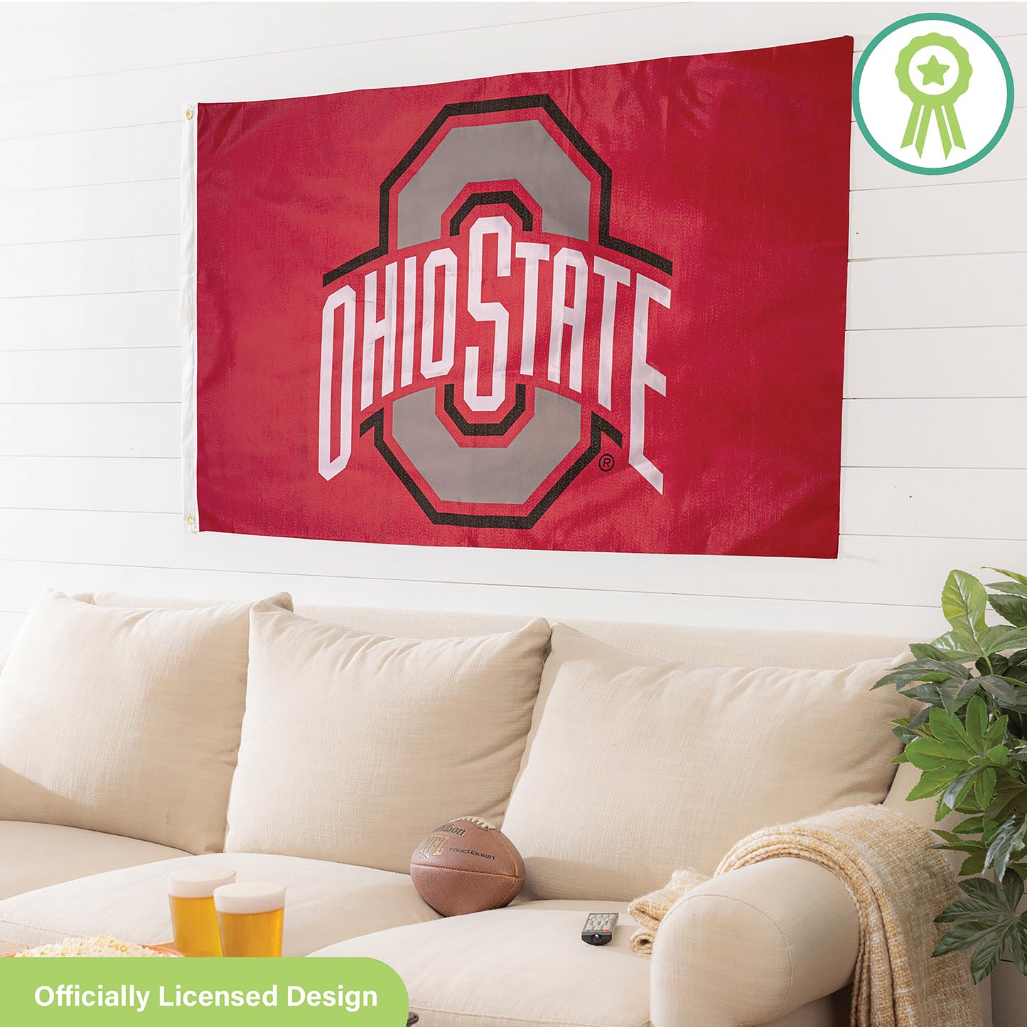Ohio State flag 3x5 ft red sublimated with OSU emblem, 2 grommets Evergreen Enterprises on Tampa Home & Garden Store