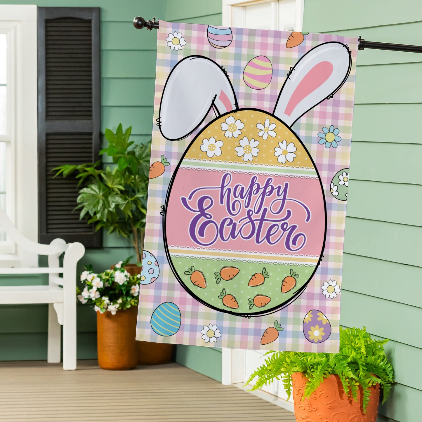 Gingham Easter Burlap House Flag
