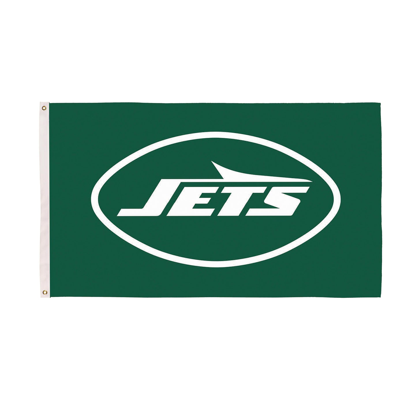 New York Jets single-sided sublimated flag 3x5 with 2 grommets, green banner featuring Jets logo on Tampa Home & Garden Store