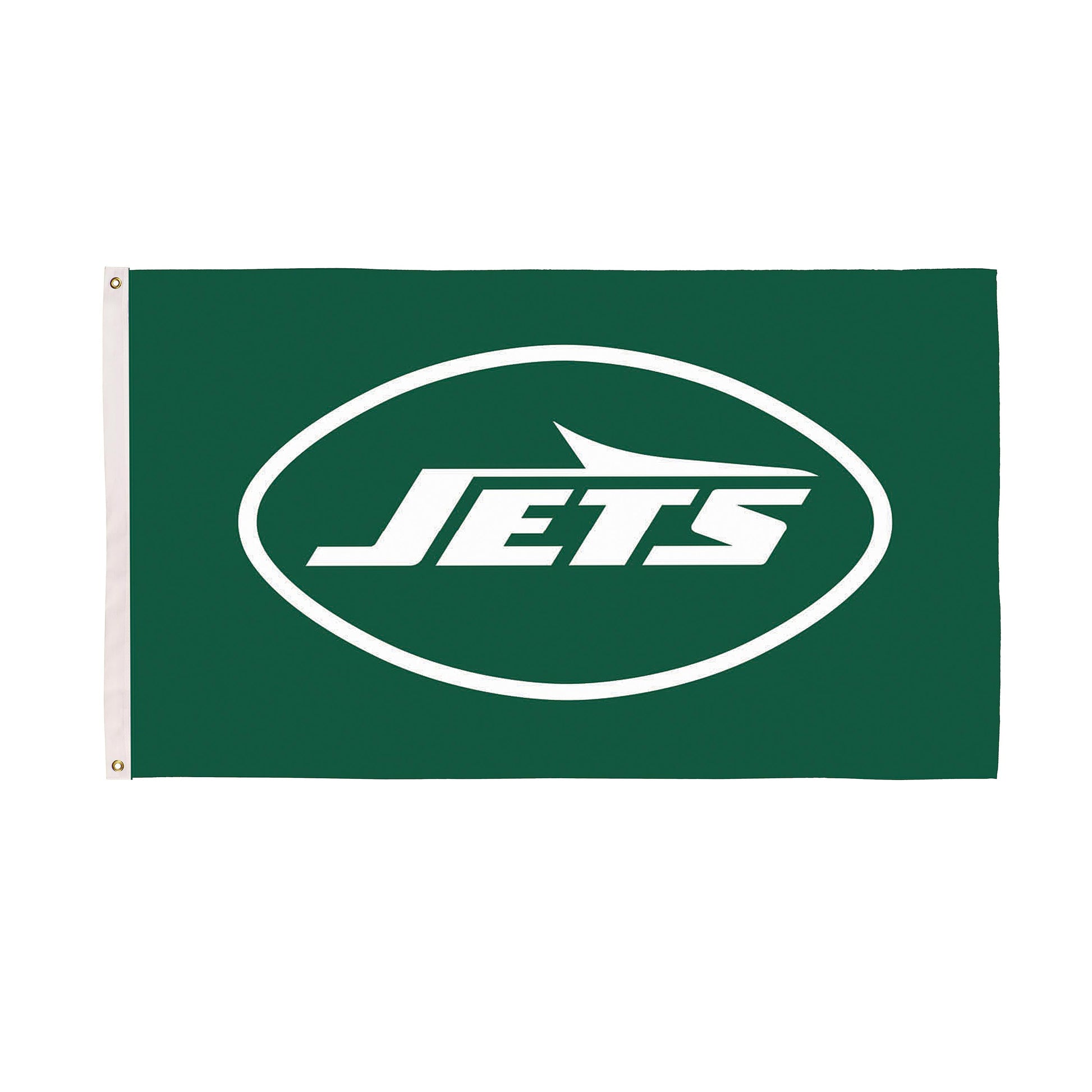 New York Jets single-sided sublimated flag 3x5 with 2 grommets, green banner featuring Jets logo on Tampa Home & Garden Store