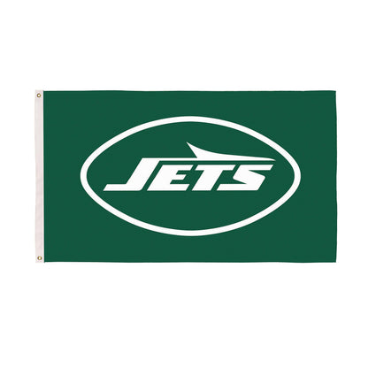 New York Jets single-sided sublimated flag 3x5 with 2 grommets, green banner featuring Jets logo on Tampa Home & Garden Store