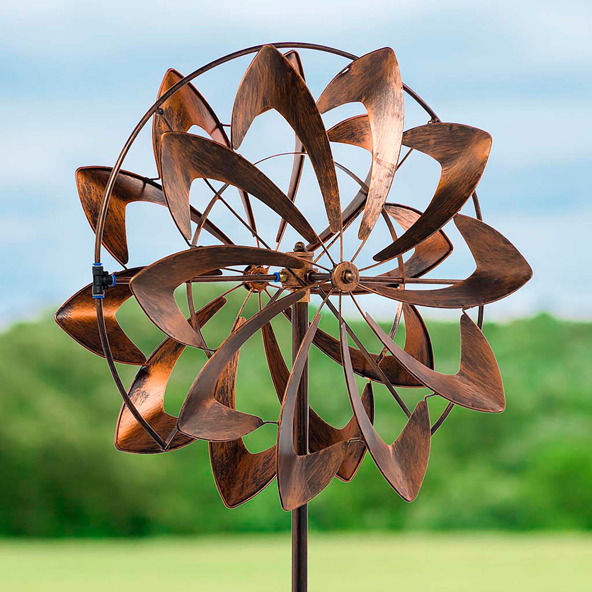 75 inch blades hydro wind spinner copper-toned metal wind wheel sculpture on Tampa Home & Garden Store