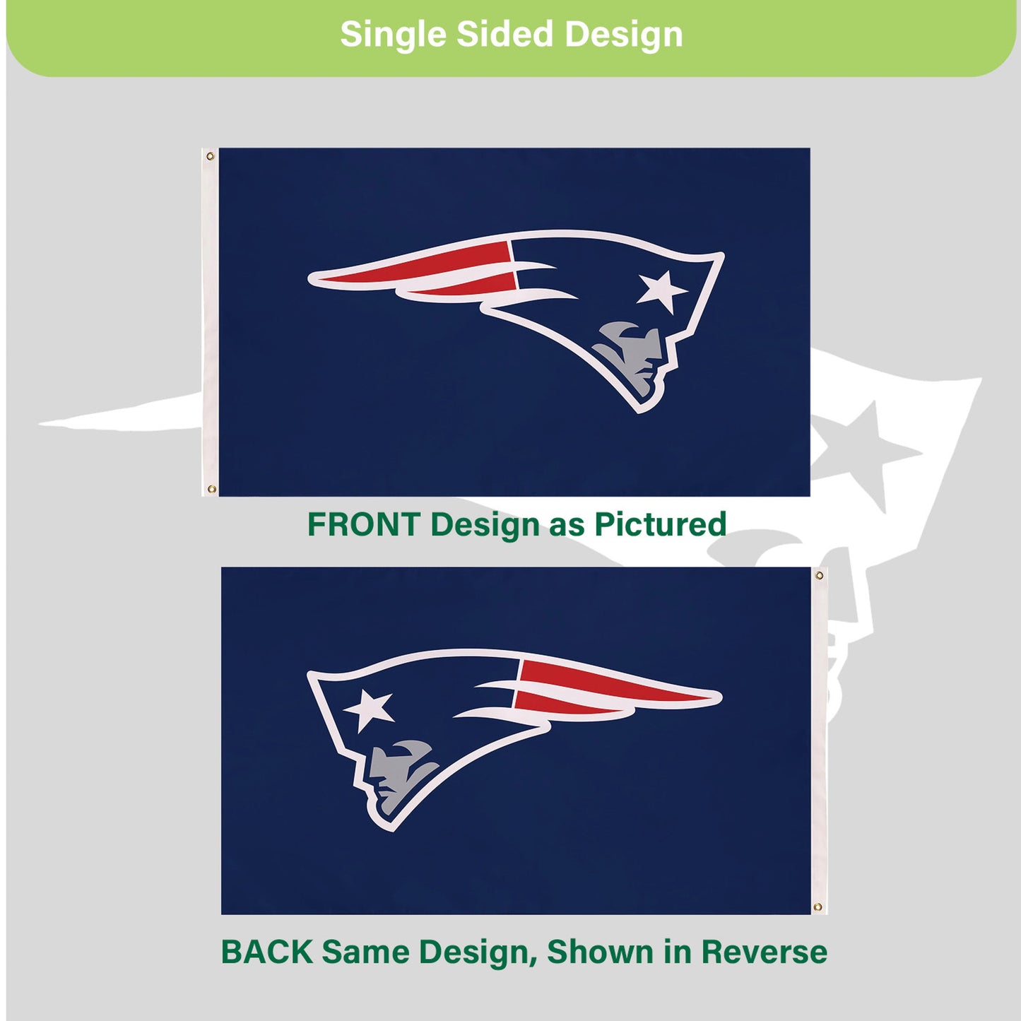 New England Patriots 3x5 single-sided flag with 2 grommets navy field Evergreen on Tampa Home & Garden Store
