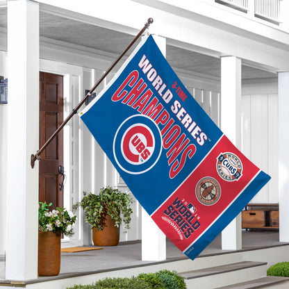 Chicago Cubs 3x5 sublimated flag, 2 grommets on a flagpole, blue with Cubs logos on Tampa Home & Garden Store