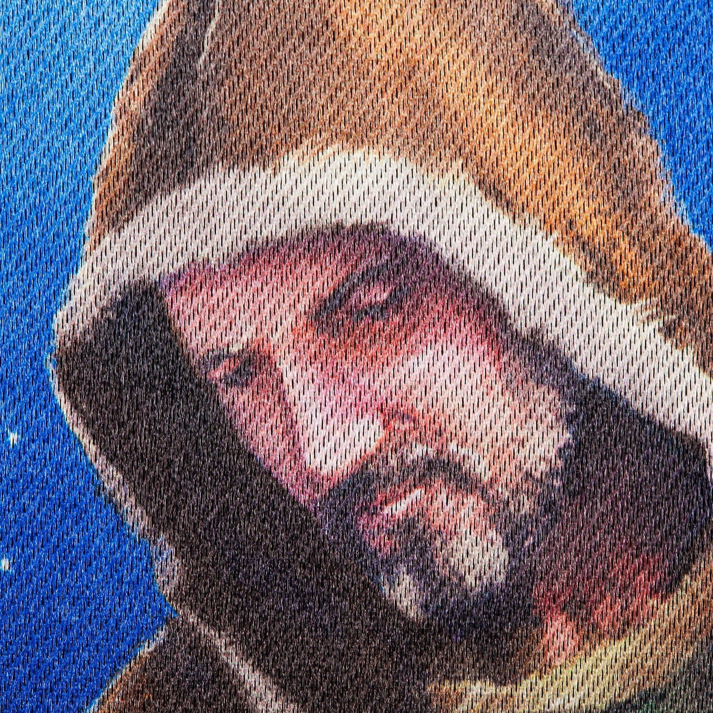 Holy Night Nativity Garden Lustre Flag close-up showing blue background and warm nativity tones on Tampa Home & Garden Store