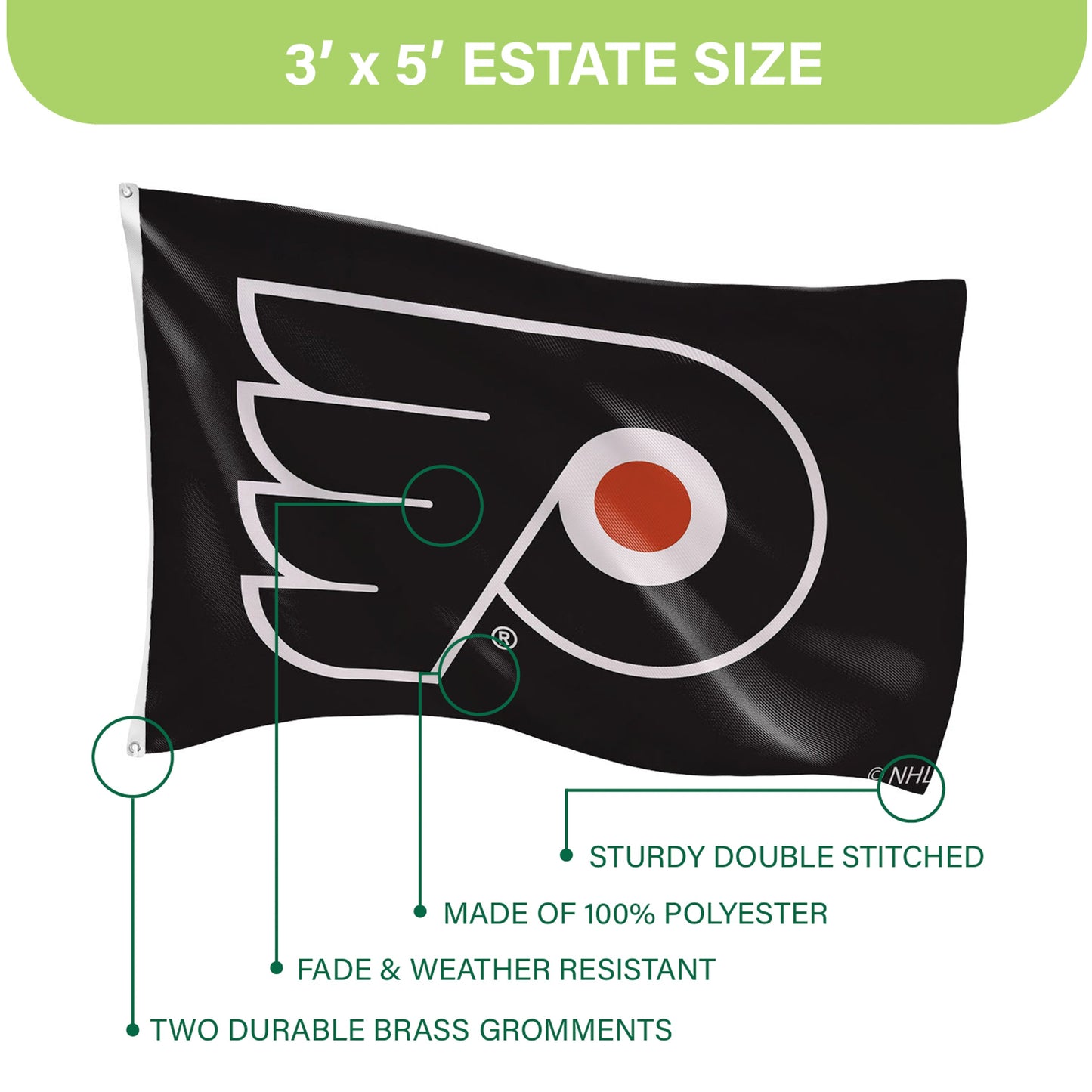 Philadelphia Flyers 3x5 estate flag sublimated with 2 brass grommets Evergreen Enterprises on Tampa Home & Garden Store