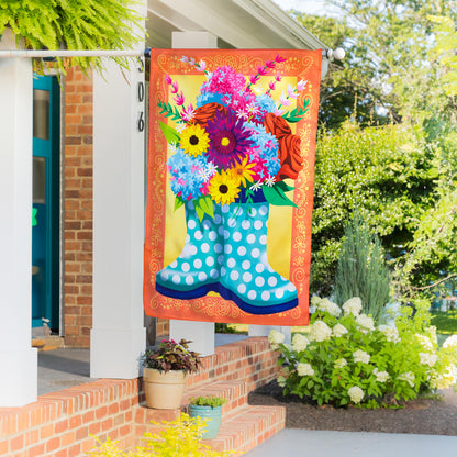 Floral Rain Boots Applique House Flag border with vibrant bouquet by Evergreen Enterprises on Tampa Home & Garden Store