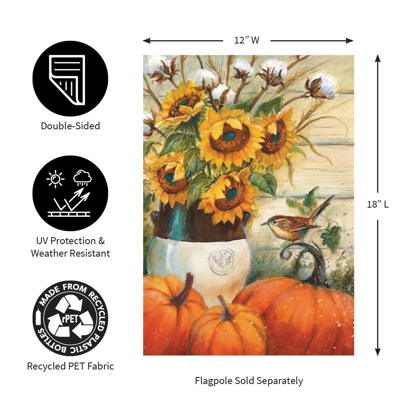 Cotton & Sunflowers Suede Garden Flag by Evergreen Enterprises - Wholesale Collective, 12W suede flag on Tampa Home & Garden Store
