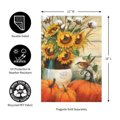 Cotton & Sunflowers Suede Garden Flag by Evergreen Enterprises - Wholesale Collective, 12W suede flag on Tampa Home & Garden Store