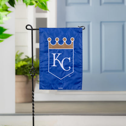 Kansas City Royals applique flag blue with crown crest KC on metal stand on Tampa Home & Garden Store