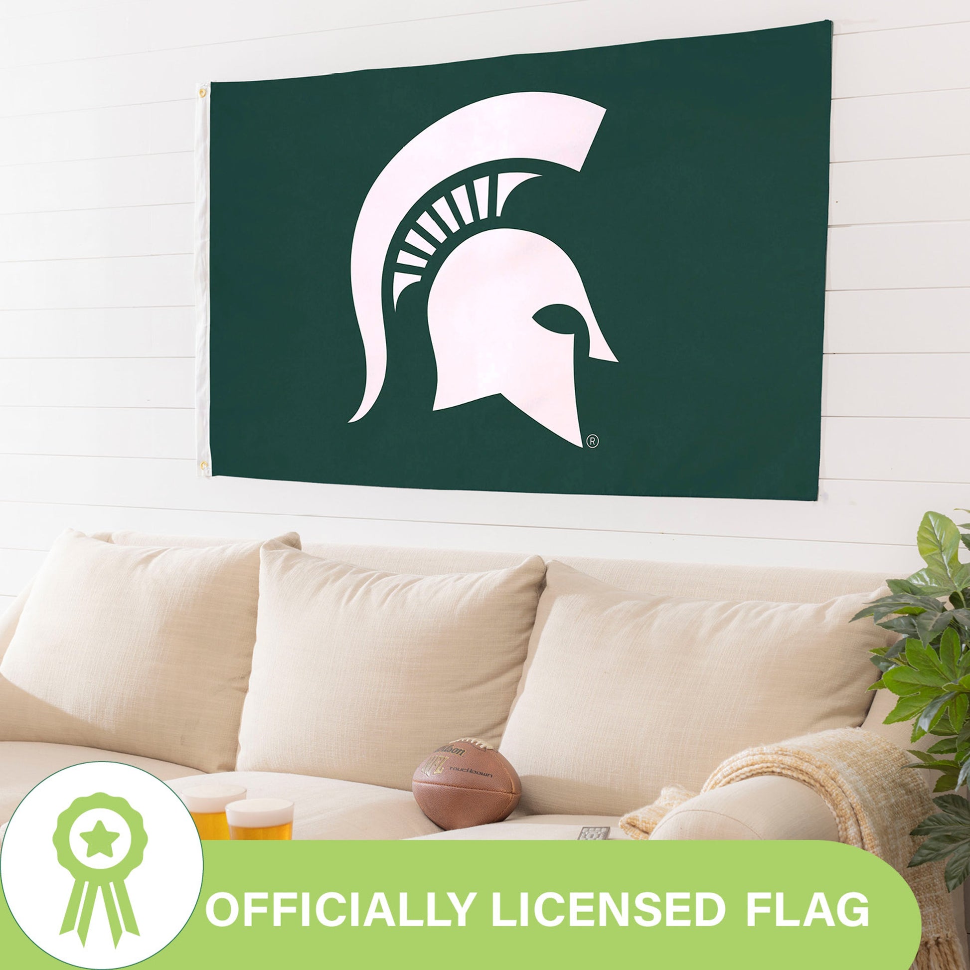 Michigan State University 3x5 estate flag with Spartan helmet, 2 grommets Evergreen Enterprises on Tampa Home & Garden Store