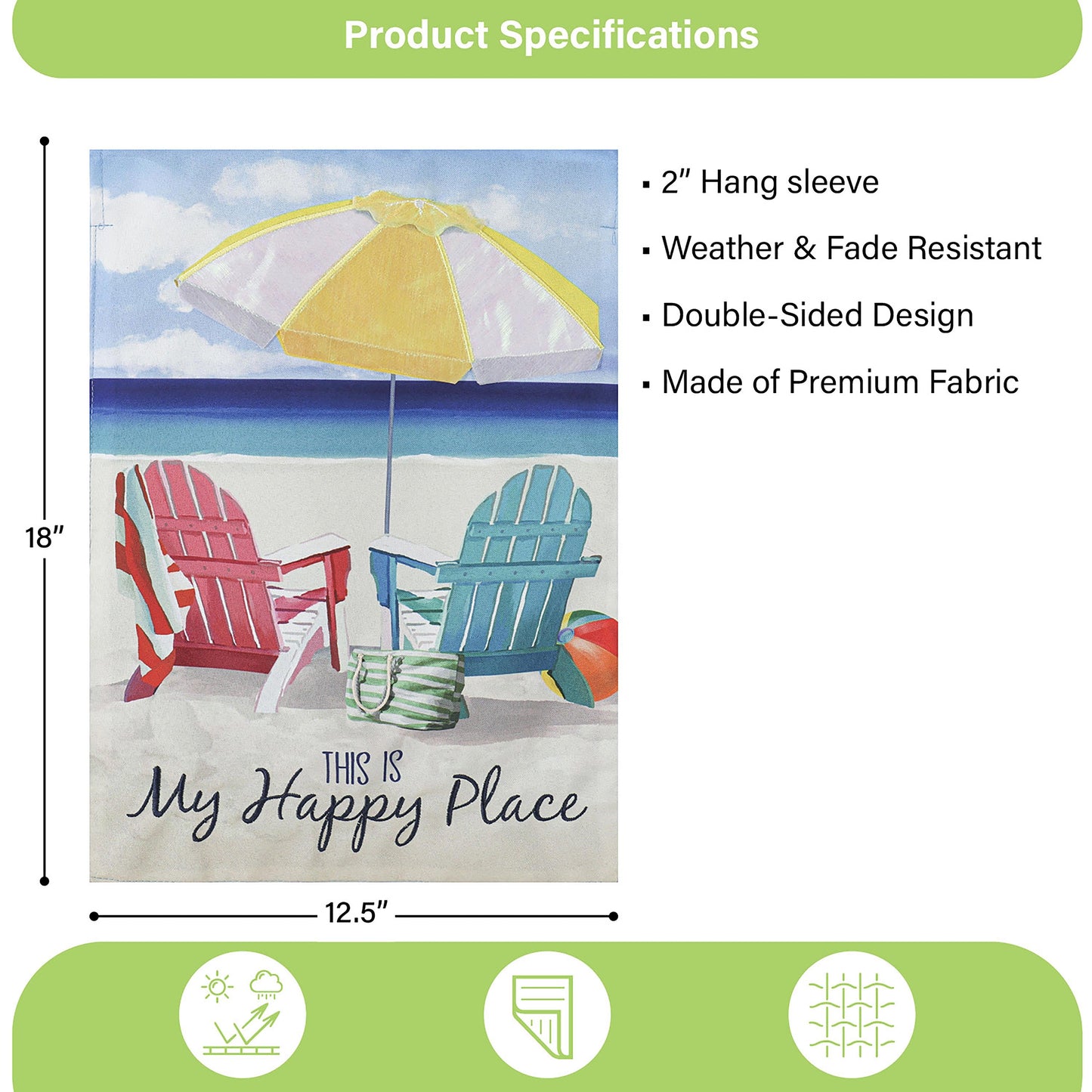 Colorful Chairs Garden Linen Flag beach scene with yellow umbrella and Adirondack chairs on Tampa Home & Garden Store