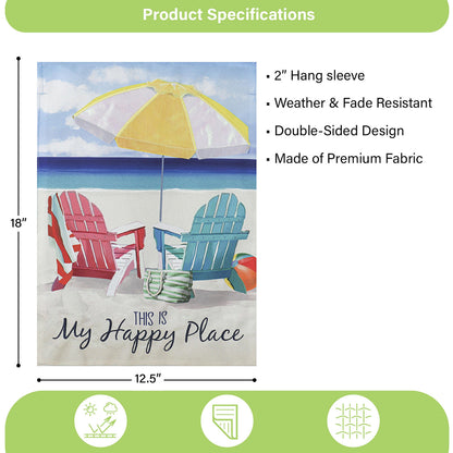 Colorful Chairs Garden Linen Flag beach scene with yellow umbrella and Adirondack chairs on Tampa Home & Garden Store