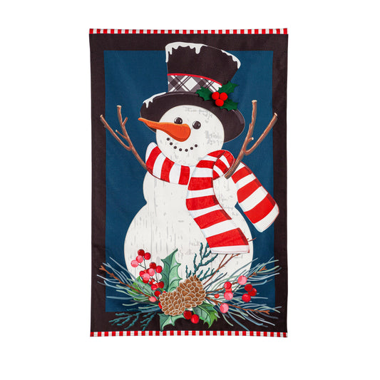 Holly Snowman Linen House Flag - Tampa Home & Garden Store