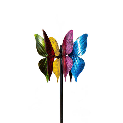 Metal wind spinner rainbow butterfly blades, 65in tall on stake on Tampa Home & Garden Store