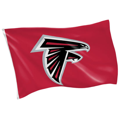 Atlanta Falcons single-sided flag 3x5 sublimated with Falcons logo on red field, 2 grommets on Tampa Home & Garden Store