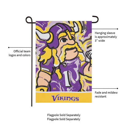 Suede flag Minnesota Vikings design by Justin Patten purple and gold, Evergreen Enterprises on Tampa Home & Garden Store