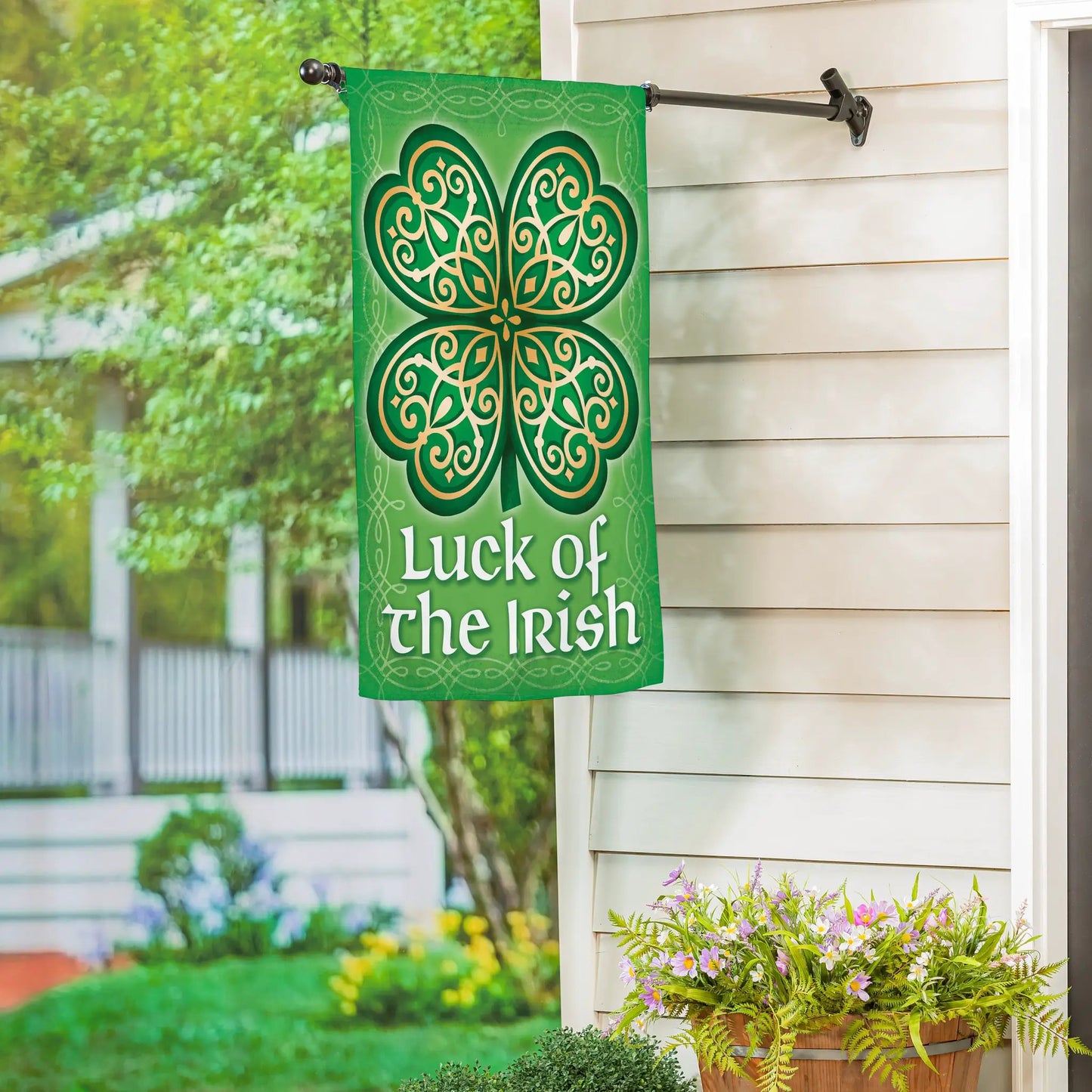 Luck of the Irish Suede Garden Flag green clover design Evergreen Enterprises on Tampa Home & Garden Store