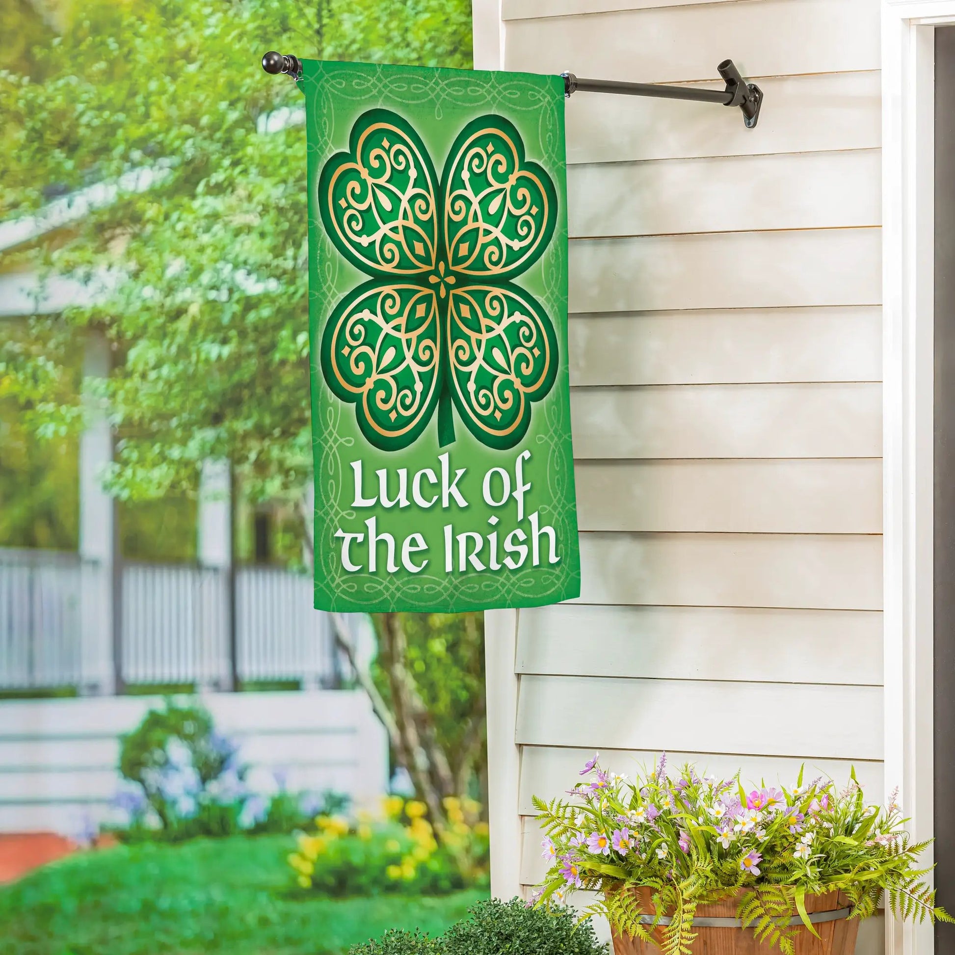 Luck of the Irish Suede Garden Flag green clover design Evergreen Enterprises on Tampa Home & Garden Store