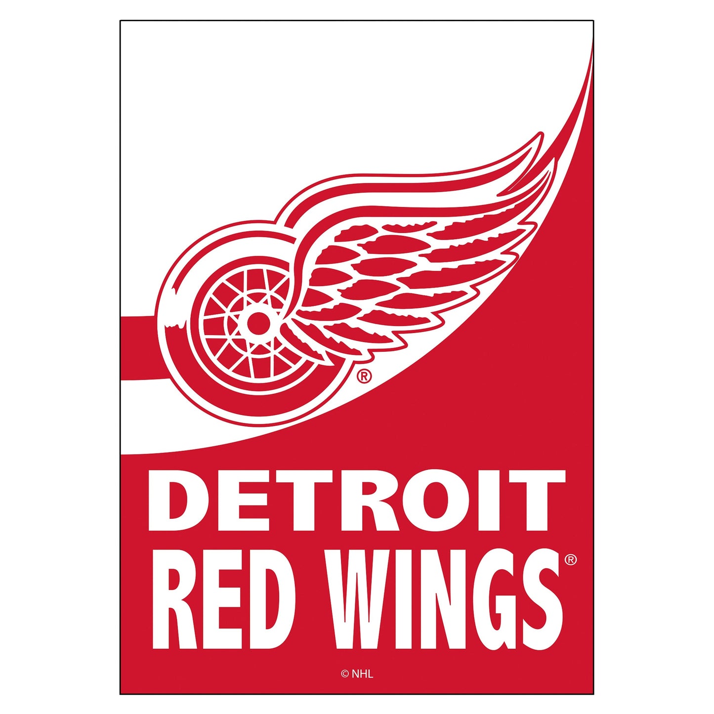 Detroit Red Wings burlap house flag with red and white wing logo and bold DETROIT RED WINGS text on red field on Tampa Home & Garden Store