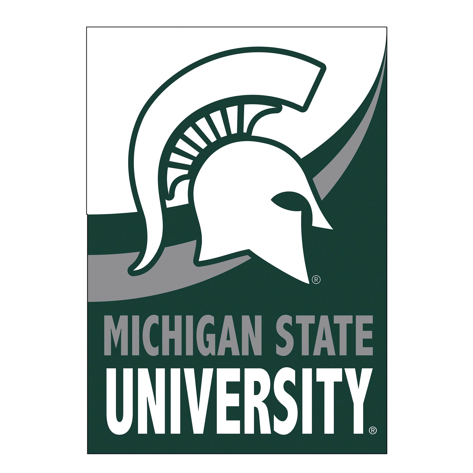 Michigan State University burlap flag, green with Spartan helmet logo by Evergreen Enterprises on Tampa Home & Garden Store