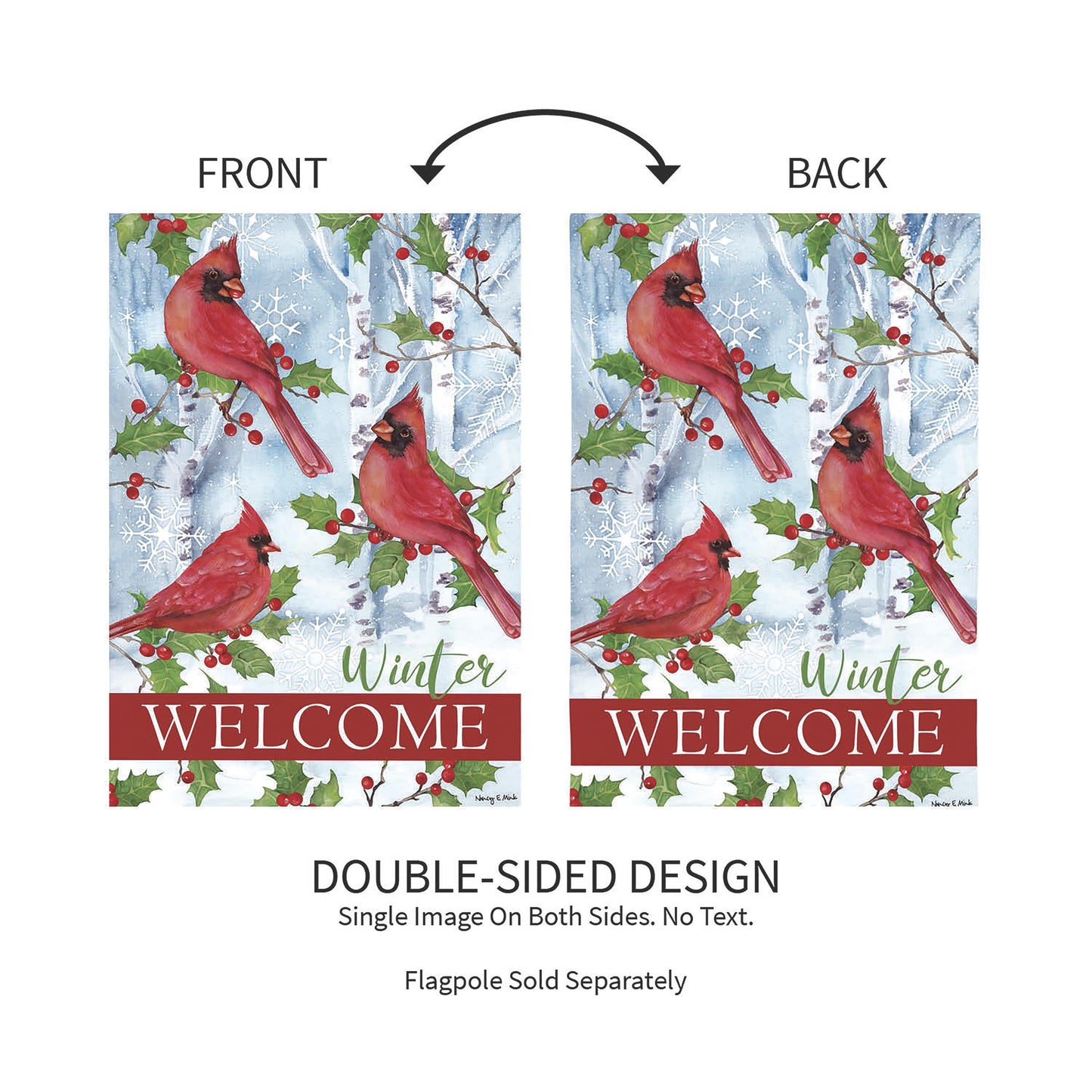 Winter Visit Suede Garden Flag double-sided cardinal on holly Welcome by Evergreen Enterprises on Tampa Home & Garden Store