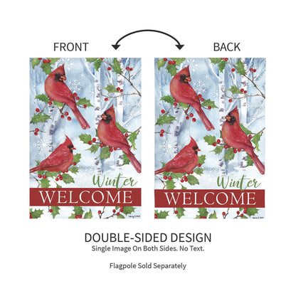 Winter Visit Suede Garden Flag double-sided cardinal on holly Welcome by Evergreen Enterprises on Tampa Home & Garden Store