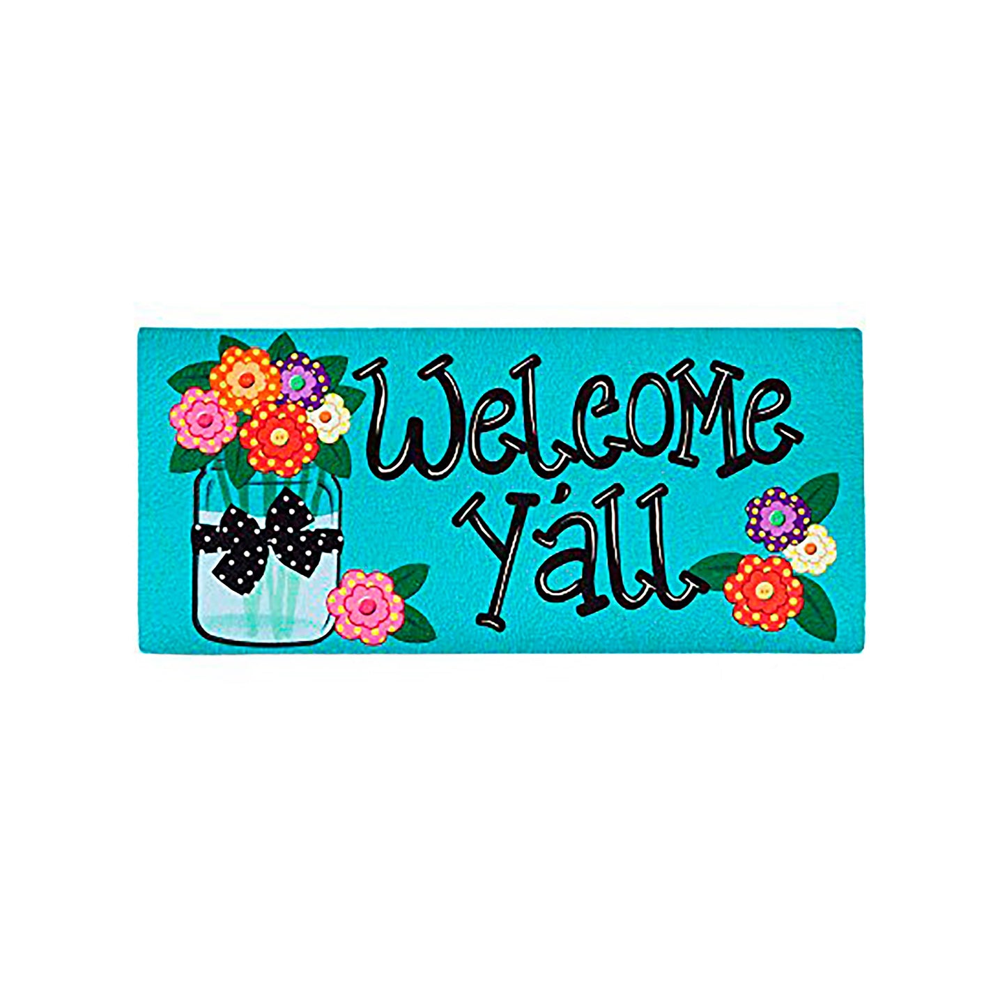 Ensemble drapeau de jardin en toile de jute et tapis en sassafras « Bienvenue à tous » (14B4181ECM+22001T+431272+43BM003)
