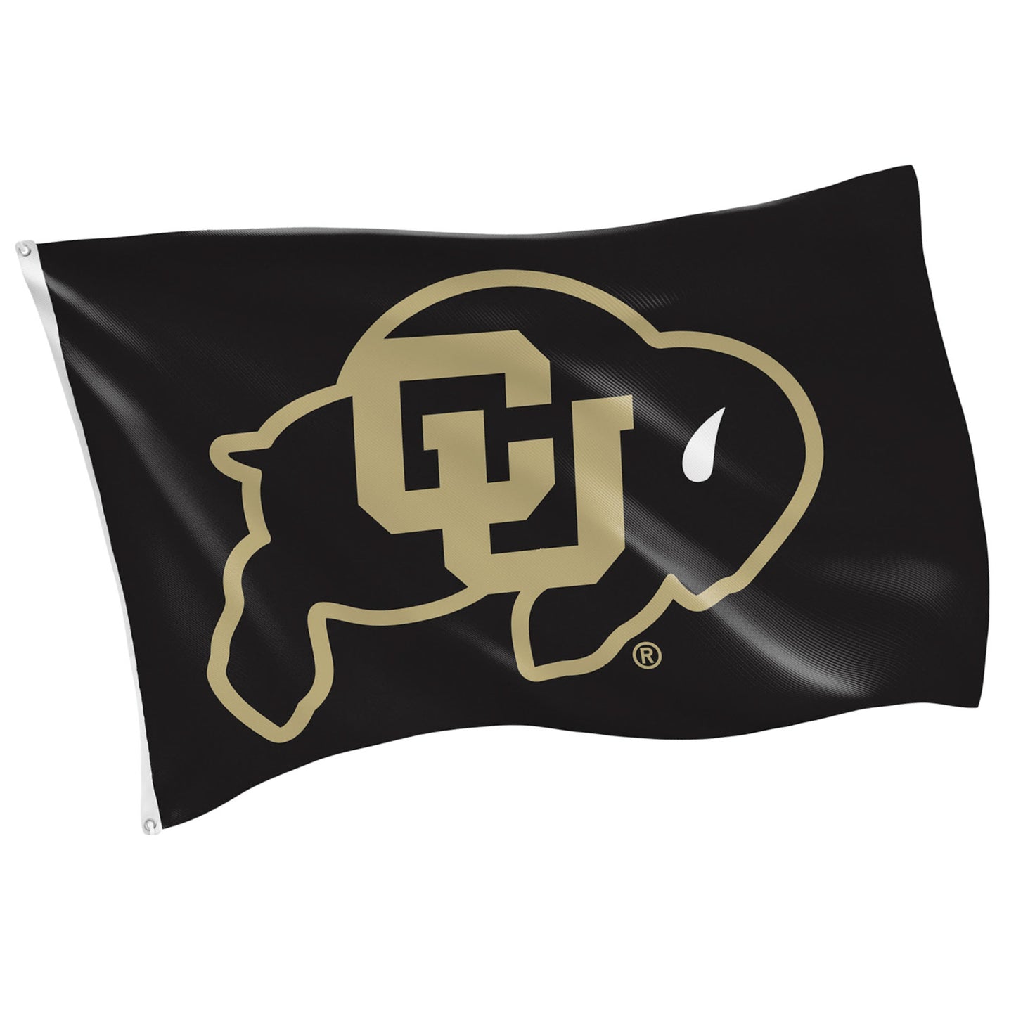 University of Colorado single-sided flag 3x5 with gold CU emblem on black, 2 grommets, Evergreen on Tampa Home & Garden Store
