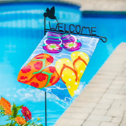 Hummingbird Welcome Garden Flag Stand black metal stake with flag Evergreen Enterprises on Tampa Home & Garden Store