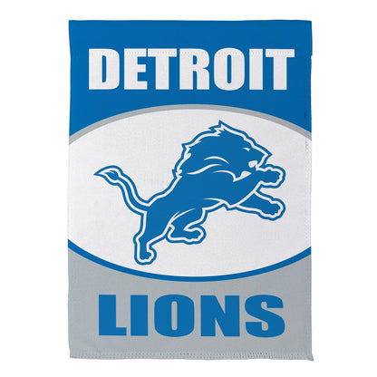 Detroit Lions suede garden flag blue background with white DETROIT lettering and Lions logo Evergreen Enterprises on Tampa Home & Garden Store
