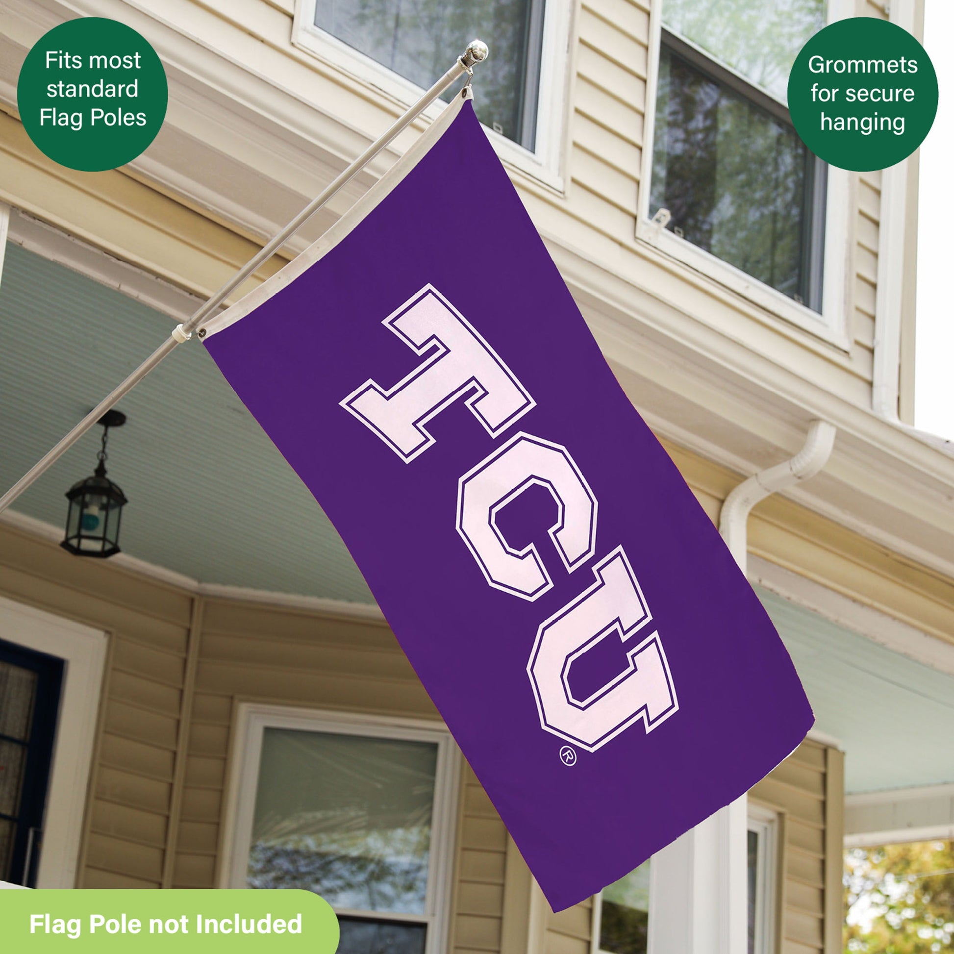 Texas Christian University purple single-sided 3x5 flag with 2 grommets Evergreen Enterprises on Tampa Home & Garden Store