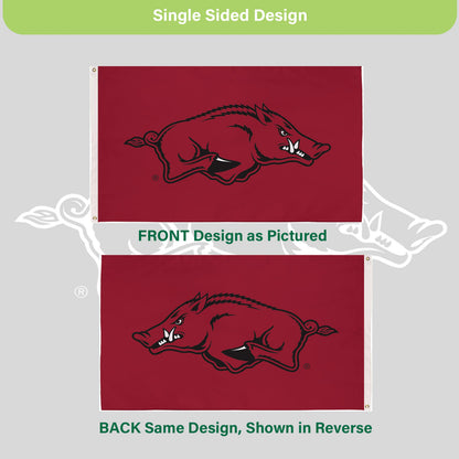 Arkansas Razorbacks 3x5 single-sided estate flag with 2 grommets, maroon field and hog logo on Tampa Home & Garden Store