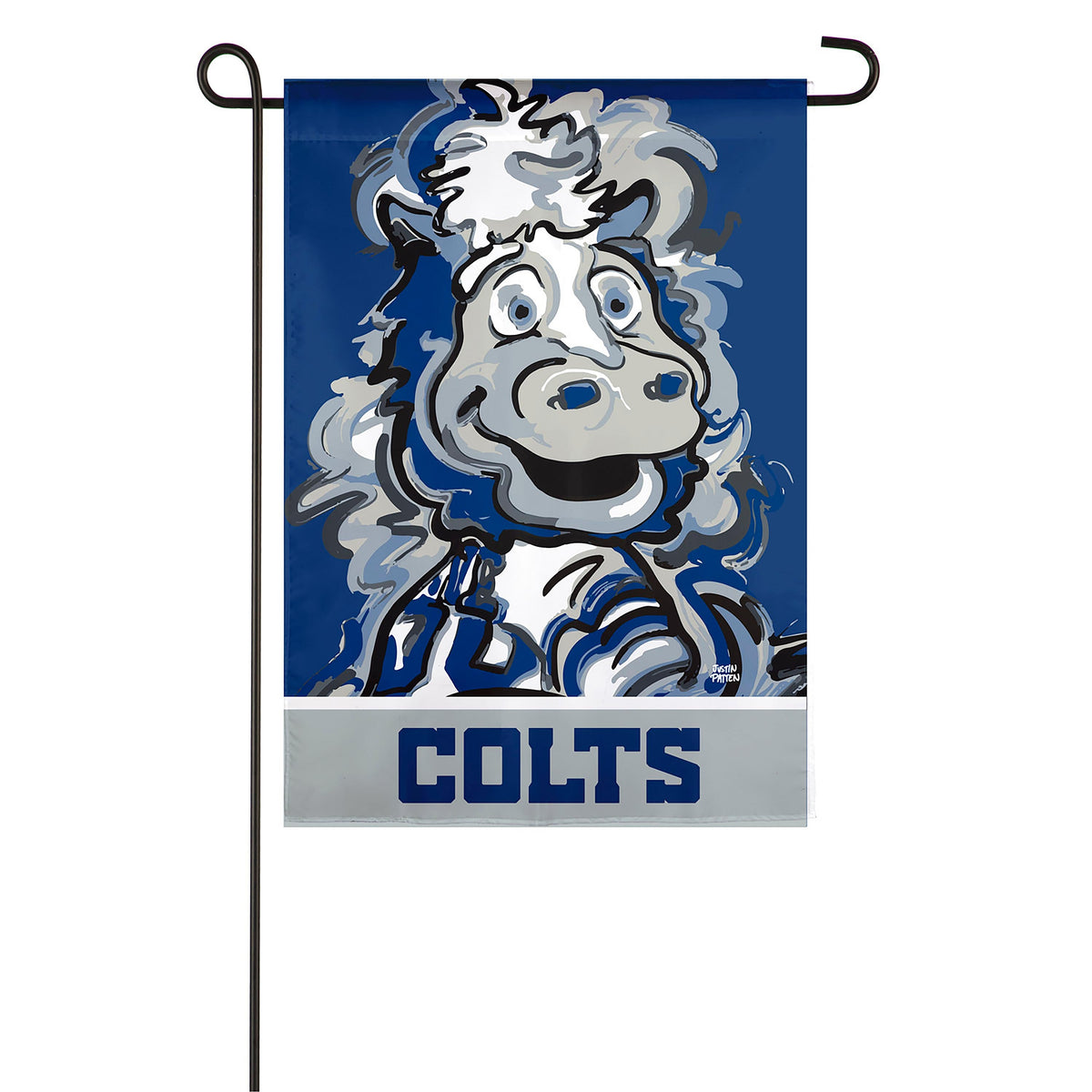 Indianapolis Colts suede flag with blue background and cartoon dog artwork on Tampa Home & Garden Store