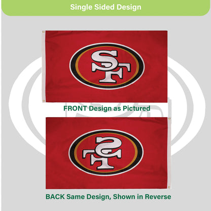 San Francisco 49ers estate flag, single-sided 3x5 red flag with large SF logo, 2 grommets on Tampa Home & Garden Store