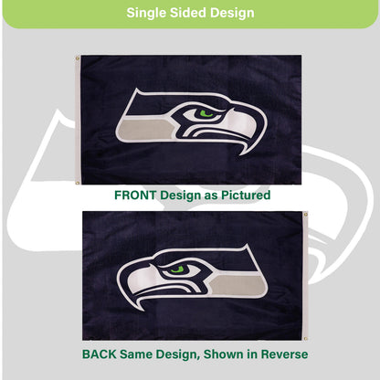 Seattle Seahawks 3x5 ft single-sided estate flag with 2 grommets, navy sublimated flag on Tampa Home & Garden Store