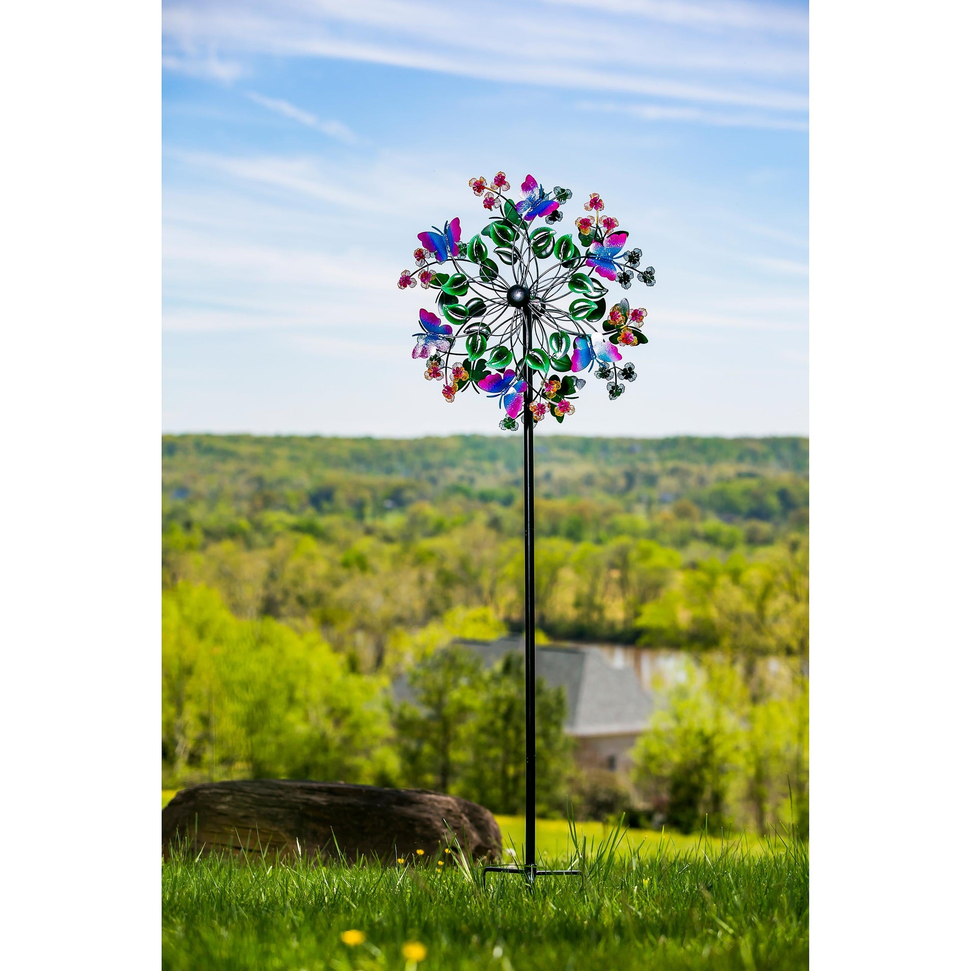 75in Butterfly Wind Spinner on metal stake; colorful wings by Evergreen Enterprises on Tampa Home & Garden Store