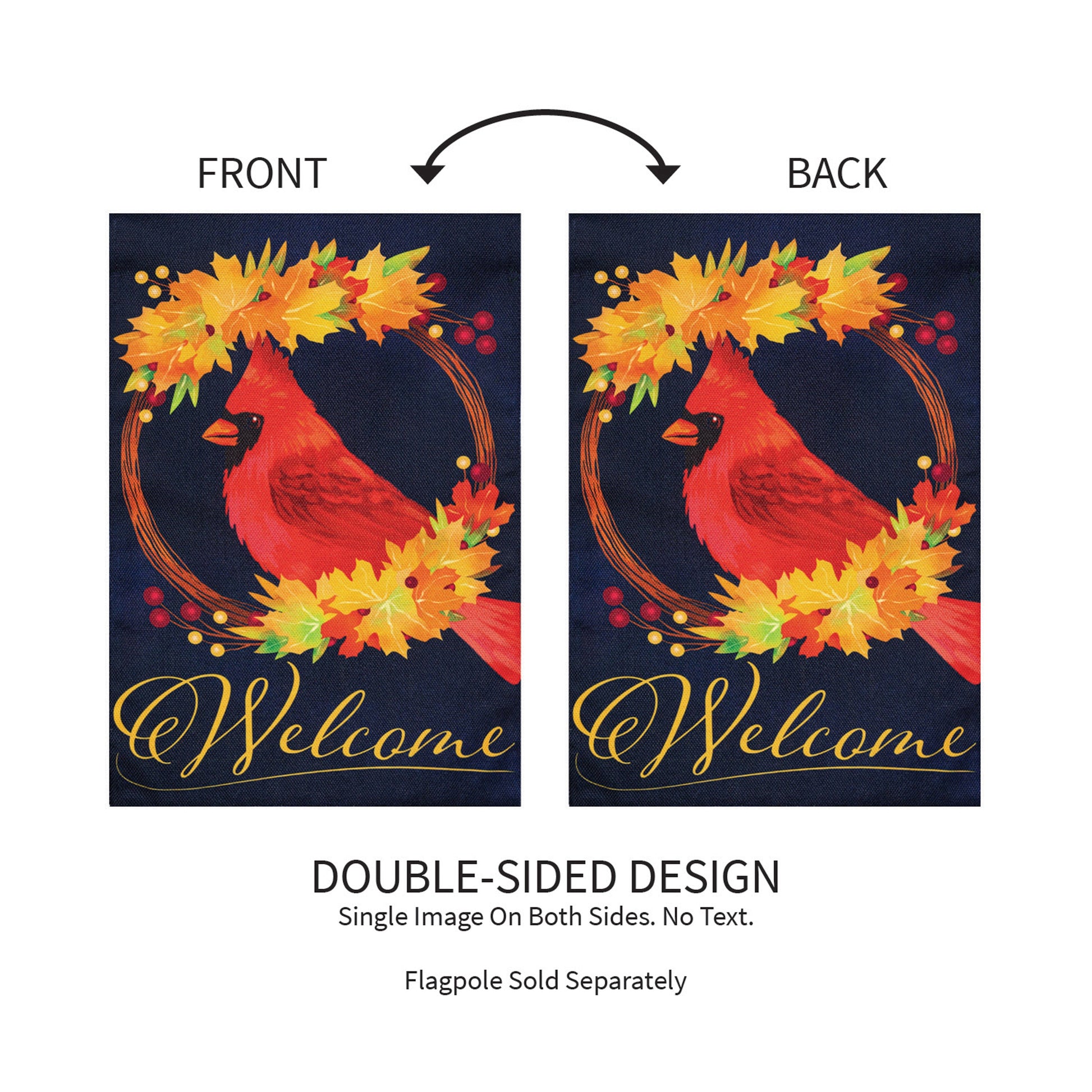 Fall Cardinal Wreath Burlap Garden Flag double-sided navy with cardinal wreath on Tampa Home & Garden Store