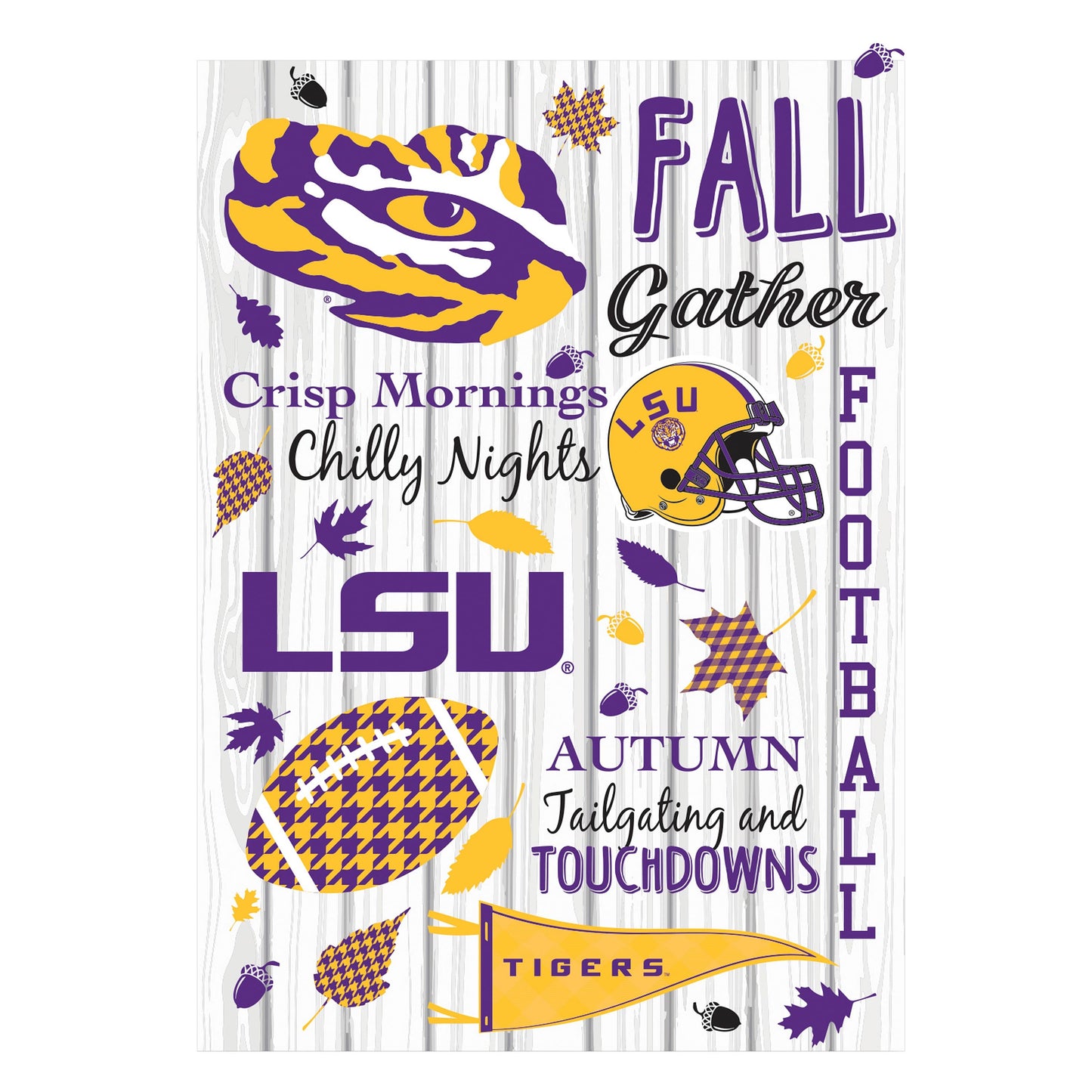 Moire flag LSU Tigers house size in purple and gold with tiger logo by Evergreen Enterprises on Tampa Home & Garden Store