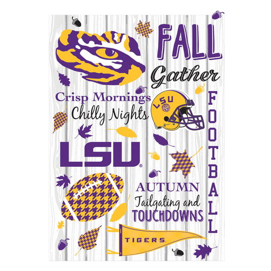 Moire flag LSU Tigers house size in purple and gold with tiger logo by Evergreen Enterprises on Tampa Home & Garden Store