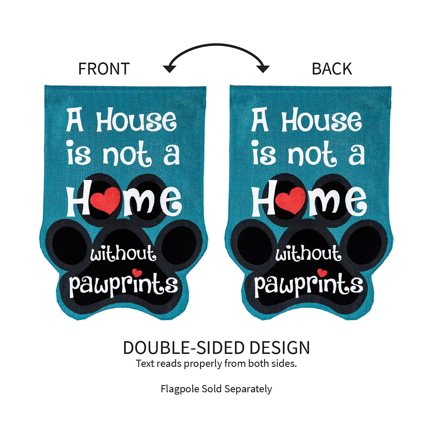 Paw Prints Garden Burlap Flag two teal flags with white text double-sided Evergreen Enterprises on Tampa Home & Garden Store