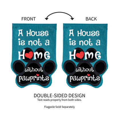 Paw Prints Garden Burlap Flag two teal flags with white text double-sided Evergreen Enterprises on Tampa Home & Garden Store