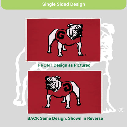 University of Georgia 3x5 flag, with two grommets, red field and white bulldog logo on Tampa Home & Garden Store