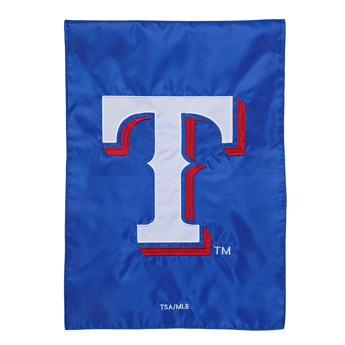 Texas Rangers Applique Flag on blue field with white and red letters Evergreen Enterprises on Tampa Home & Garden Store